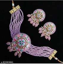 kundan choker necklace earrings meenakari set jewelry ethnic traditional party - £16.22 GBP