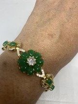 Vintage Green Jade Golden Bracelet 7.5 Inches - £74.89 GBP