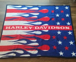 Vintage Harley Davidson Biederlack Flag Flame Throw Blanket Red Blue EUC 50x60 - £31.57 GBP