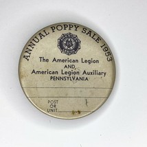 Vintage Annual Poppy Sale 1953 American Legion Auxiliary Pin Button Pennsylvaina - £11.91 GBP