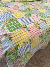 Vintage Cannon Monticello Twin Flat Colorful Mod Floral Plaid Sheet 70’s... - $47.47 CAD