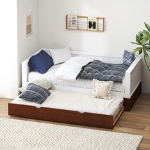 Twin Daybed with Trundle - Solid Wood Sofa Bed, Locking Wheels, Multi-Use - $292.99