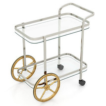 2-Tier Tempered Glass Bar Cart with 2 Large Aluminum Wheels and 2 Rolling Caster - $135.35