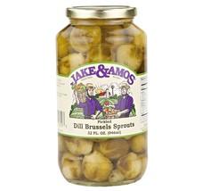 Jake &amp; Amos Pickled Dill Brussels Sprouts 32 Oz. (2 Jars) - £22.94 GBP