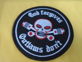 Outlaws M C God forgives Outlaws don&#39;t embroidered Iron on patch 3.5 inch - £5.78 GBP