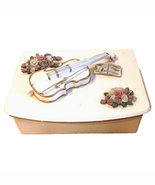 Vintage Pink Pearl Jewelry Box White Violin &amp; Flowers Hand-Painted With ... - $21.33