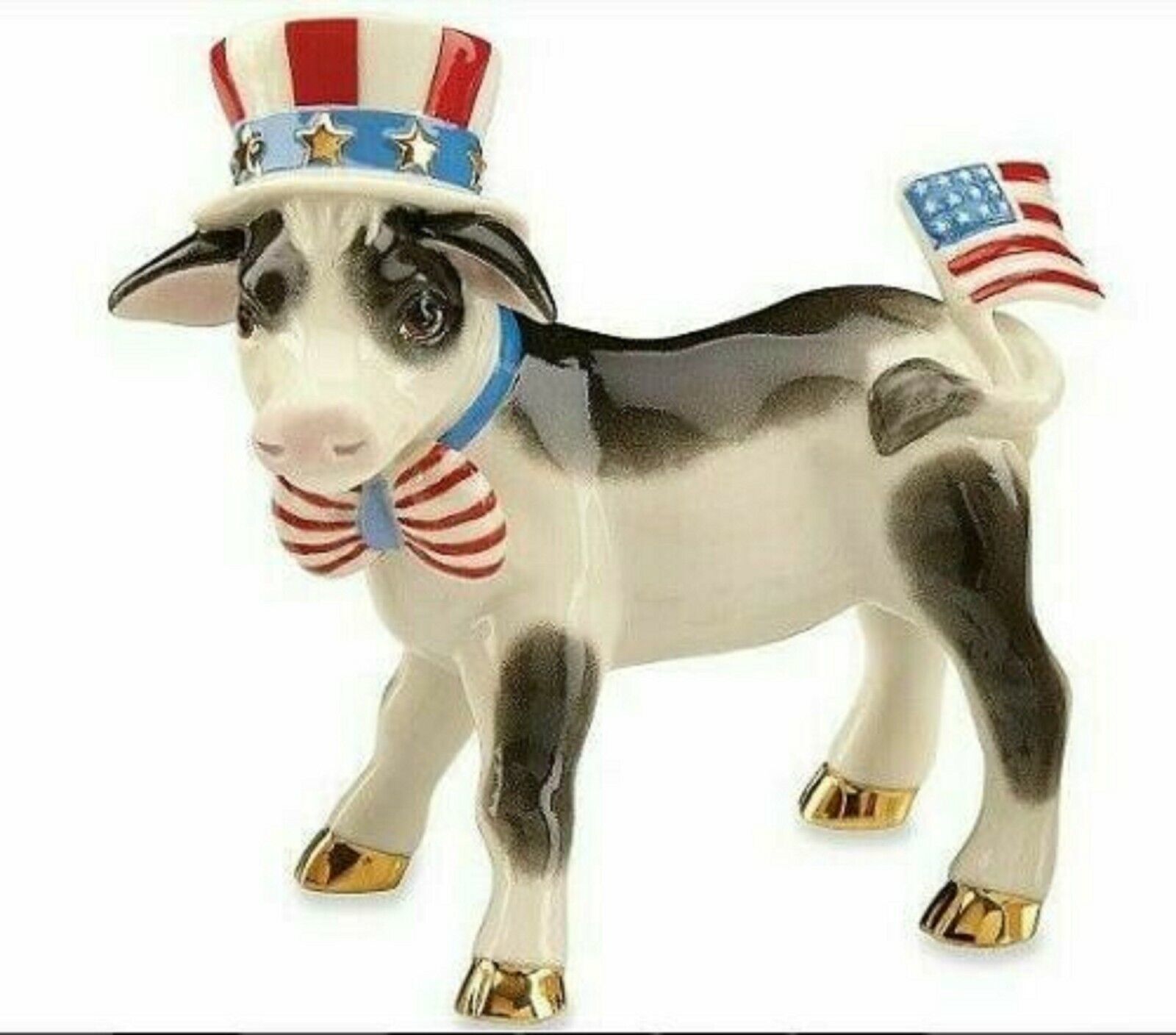 Primary image for Lenox 4th Of July Calf Figurine Parade Fair Patriotic USA Flag Holstein NEW