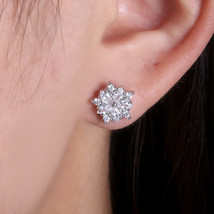 Korean Simple Elegant Flower Earrings Full Rhinestone Zircon Copper Earrings Don - £7.95 GBP