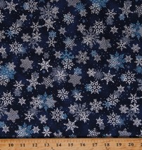 Cotton Snowflakes Snow Winter Navy Metallic Fabric Print by Yard D502.82 - £12.13 GBP