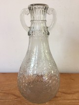 Vintage Pressed Glass Double Handle Floral Wine Decanter Bottle Candlestick 9&quot; - $39.99