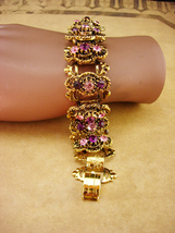 Vintage Bookchain Bracelet - Layered Amethyst rhinestones Baroque links ... - £195.59 GBP