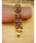 Vintage Bookchain Bracelet - Layered Amethyst rhinestones Baroque links ... - £196.31 GBP