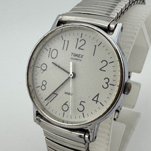 Vintage Timex Quartz Watch Men Silver White Easy Read Stretch Analog New Battery - $28.49