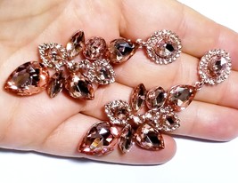 Peach Chandelier Earrings, Rhinestone Crystal Earrings, Pageant or Prom Jewelry, - £29.13 GBP