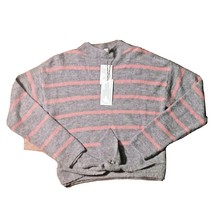 WAYF Sweater Light Grey Pink Women Mock Neck Tie Waist Striped Size XS - $25.35