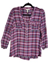 Matilda Jane XL Womens Prurple Plaid Shirt Top Ruffle 3/4 Sleeve All Day... - £19.66 GBP