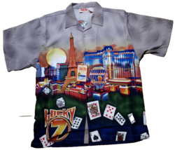 Las Vegas Men&#39;s Button Down Dress Vacation Shirt Top Blackjack Poker Lar... - £10.31 GBP