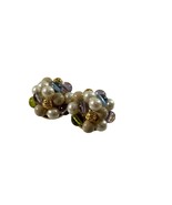 Vintage Liz Claiborne Clip On Cluster Earrings Faux Pearl Gold Tone Purp... - £23.36 GBP