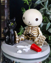 Unfortunate Skeleton Boy Lucky Sitting By Spilled Milk And Black Cat Figurine - £16.77 GBP