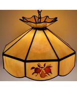 *B) Vintage Stained Glass Panel Octagon Fruit Hanging Pendant Light Fixture - $2,739.21 MXN