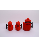 Vintage Red Coffee Pot Shaped Salt &amp; Pepper Shaker Set w/ Napkin Holder ... - $12.86