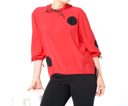 Truth + Style Short Dolman Top with Applique Dots-  Red &amp; Black, Large - £20.17 GBP