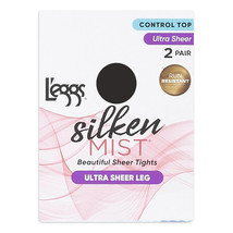 L&#39;eggs Silken Mist Ultra Sheer Leg Control Top Tights, 2 Pairs Black Mist Size Q - £11.48 GBP