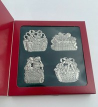 Longaberger Pewter Basket Ornaments Set of 4 23170 Caroling Get Together 2001-04 - £19.34 GBP