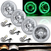 5-3/4&quot; Green LED Halo Angel Eye Crystal Clear Headlight w/ 6k LED Bulb Set of 4 - £186.83 GBP