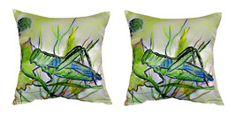 Pair of Betsy Drake Grasshopper No Cord Pillows 18 Inch X 18 Inch - £63.28 GBP
