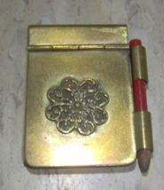 Vintage tiny Ornate pocket Note Pad and Pencil Holder Case 2 1/2&quot;x 1 3/4&quot; BRASS - £67.12 GBP