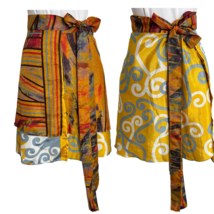 Reversible Wrap Skirt Double Layer One Size Bohemian Geometric Yellow Blue - £19.35 GBP