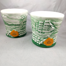 Cutty Sark Scotch Whiskey Ceramic Cup (2) Mug 1998 Clipper Ships Green White VTG - $12.19