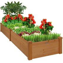Wooden Raised Garden Bed Planter Lawn Yard 8x2-ft Brown Gardening Box Ba... - $113.62