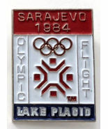 1984 Sarajevo Olympic Flight Pin Lake Placid Winter Games Red White Blue... - $17.68 CAD