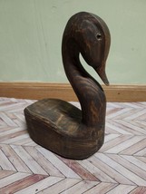 Vintage Hand Carved Stained Wooden Goose Folk Art Swan Signed by Artist - $112.20