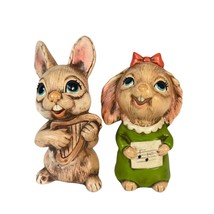Vintage  Rabbit Pair Boy and Girl Musical Theme Figurines - £16.61 GBP