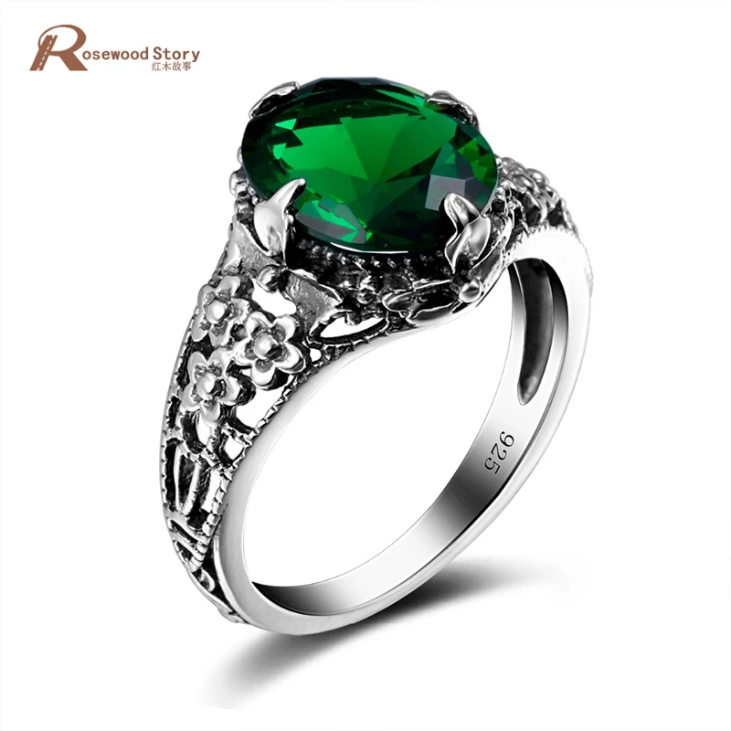 Charms 925 Sterling Silver Jewelry Ring Flower Green Rhinestone Vintage Crystal  - £39.11 GBP