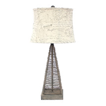 15 X 13 X 28.5 Tan Industrial Metal With Gentle Linen Shade - Table Lamp - £295.67 GBP