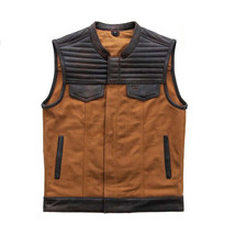 Men&#39;s Brown Leather Vest Custom Fashion Motorbike Biker Motorcycle Waist... - £55.06 GBP+