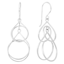 Stylish Eternity Crossover Twisting Loops Sterling Silver Dangle Earrings - £14.94 GBP