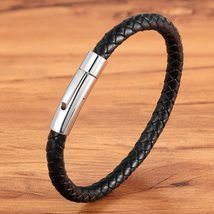 New Top Stainless Steel Braided Bracelets For Women Men Genuine Leather Bangles  - £11.23 GBP