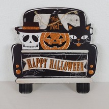 Halloween Truck Pumpkin Skull Cat Glitter Hanging Wall Door Sign Decor 11&quot; x 11&quot; - £6.27 GBP