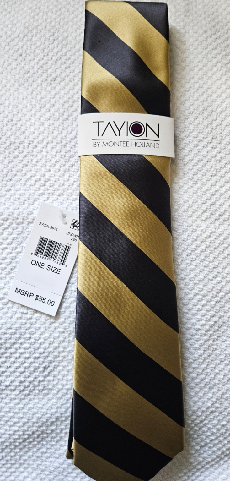Tayion Collection Men Regular fit Tie Necktie 2YC24-2018 Brown/Gold Stri... - $18.32