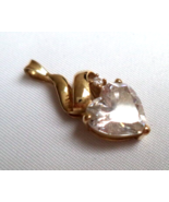 14K solid Yellow GOLD and Cubic Zirconia HEART Pendant - Diamonique - £59.94 GBP