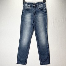 Judy Blue Jeans 3 26 Relaxed Shelley High Rise Slim Straight Blue Denim Distress - £30.55 GBP
