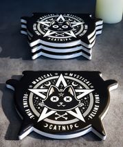 Set Of 4 Wicca Occult Black Cat Catnip Pentagram Cauldron Ceramic Cork C... - $567.45 MXN