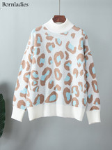 Bornladies Winter Women&#39;s Sweater 2022  Print White neck Oversize Jumper Vintage - £107.42 GBP