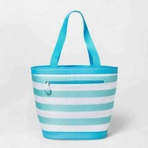 NEW 12 Can Tote Cooler Cabana Stripe Blue - Sun Squad - £17.76 GBP