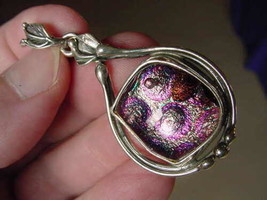 (#D-102) Dichroic Fused Glass Pendant Silver Pink Orange Copper - £52.20 GBP